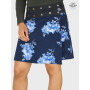 Jupe bleue a fleurs, jupe trapèze velours, taille femme, hauteur genoux, ceinture bouton