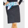 jupe en jean noir avec poche imprimé motif floral, fleurie, ceinture jean