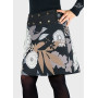 jupe noire a fleurs, jupe trapèze femme, jupe fendue, jupe réversible, jupe portefeuille