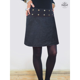 jupe noire en velours effet délavé, jupe côtelée, jupe boutonnée