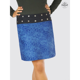 jupe femme en velours bleu a fleurs ton sur ton