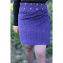 jupe genoux bleu velours passepoil motif damassée, tresse, jupe bleu, jupe réversible