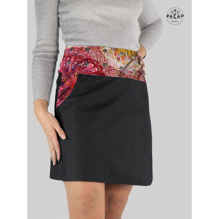 jupe jean noir boutonnée avec poche  hauteur genoux