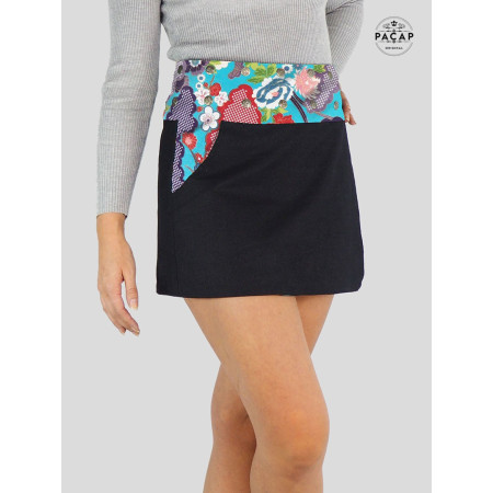 mini jupe taille unique en jean noir réversible