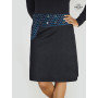 Jupe longue Trapèze femme en Jean noir Réversible Boutonnée Devant - motif japonais bleu