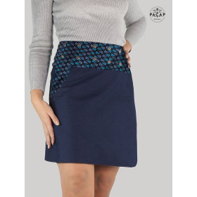 Jupe genoux Trapèze femme en Jean bleu Réversible Boutonnée Devant - BERBERIS