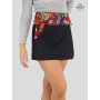 Jupe tennis Droite en Jean noir Réversible Coton Rouge à Fleurs