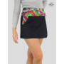jupe courte jean noir femme réversible doublure imprimé africain ethnique wax madras pagne