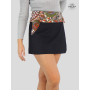 jupe courte africaine en jean noir motifs ethnique marron