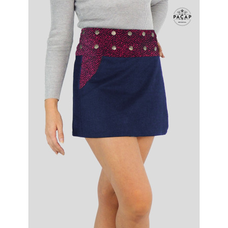Jupe Jean Portefeuille pour Femme Doublure Coton Imprimé Pois Rouge