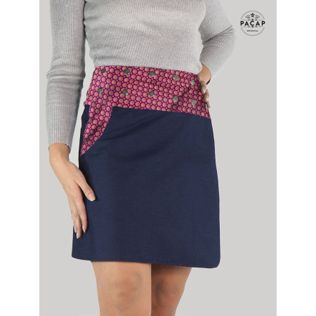 Boutique de Jupe wrap en jean bleu pour femme motif hippie rose géometrique