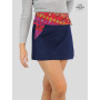 Jupe courte Indienne Motif Block Print en Jean bleu Réversible à poche