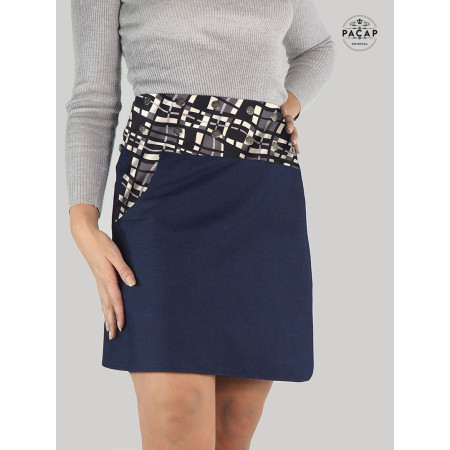 jupe jean femme réversible coton motif carreaux kilt tartan ecossais vichy ska damier noir et blanc