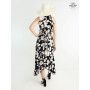 robe longue noir a fleurs pour femme, robe été décontractée, robe champetre, robe fluide asymetrique à nouer