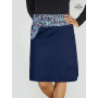 jupe longue portefeuille en jean bleu imprimé petites fleurs bleues pour femme