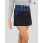 jupe courte en jean noir mi-cuisses avec poche motif ethnique imprimé celtique bleu