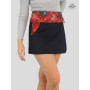 mini jupe noire en jean pour femme motif fleurs rouge