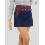 mini jupe rétro originale en jean imprimé rouge et bleu abstrait