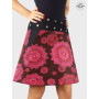 jupe mandala rouge avec poche, jupe évasée, jupe genoux femme boutonnée motif ethnique mandala rouge