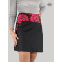jupe jean noir avec poche ceinture à bouton pression motif rouge ethnique mandala