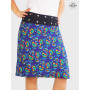 jupe hippie longue imprimé bleu motif perroquets fleurs en rayonne, jupe fluide, portefeuille, réversible, boutonnée