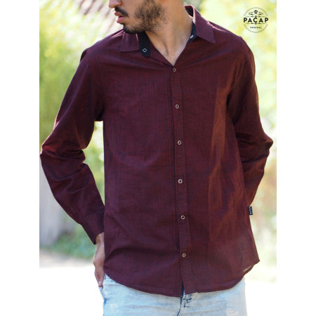 chemise a rayures rouge, chemise homme, chemise rayée, chemise bayadere bouton pression
