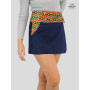 jupe mini multi-taille en jean bleu fendu pour femme motif ethnique orange imprimé blockprint indien avec poche
