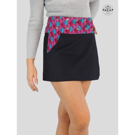 jupe courte jean noir fendue pour femme
