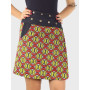 jupe africaine imprimé pagne wax madras rouge orange et jaune, jupe a poche ceinture jean