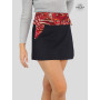 jupe mini jean noir à poche motif rouge wax tribal bohème nepal indien coupe fendue