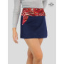 jupe courte jean bleu motif aborigène ethnique africain rouge réversible