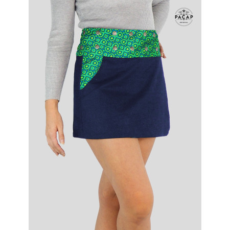 mini jupe wrap jean bleu avec poche