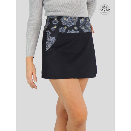 mini jupe jean noir mandala femme