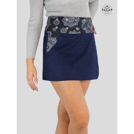 mini jupe jean bleu mandala femme