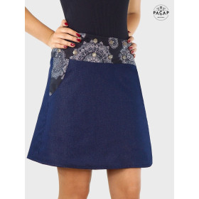 jupe wrap motif mandala en jean pour femme taille unique ajustable avec poche bouton poussoir