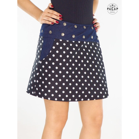 Jupe Pin-Up en Jean Denim Taille Réglable | Motif Rétro à Poids Blanc