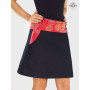 jupe jean noir motif ethnique aborigène rouge, jupe ceinture motif ethnique ikat pois rouge grossiste jupe jean