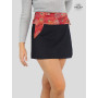mini jupe aborigène jean noir ceinture pois rouge et rose