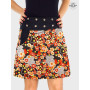 Jupe Orange à fleurs avec poche ceinture bouton en Jean Taille Haute Coupe Droite marque française responsable