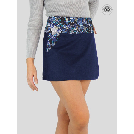 Jupe courte Taille Unique et Réglable en Jean bleu Réversible