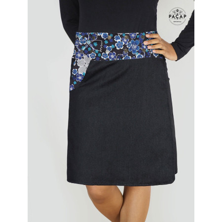 jupe droite jean noir femme