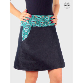 Jupe Jean Boutonnée à Poche motif pagne africain