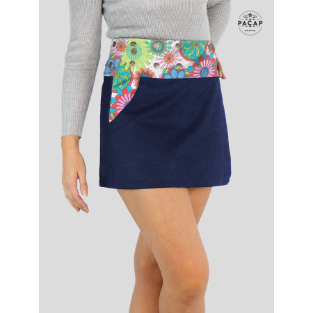 Jupe Femme Ceinturée Taille Unique et Réglable Motif Fleuri - PACAP