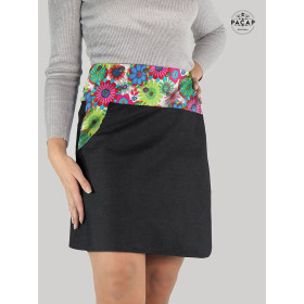Jupe Femme Ceinturée Taille Unique et Réglable Motif Fleuri - PACAP