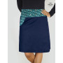 jupe longue fendue en jean bleu pour femme doublure motif vert ethnique avec poche ceinture boutonnée
