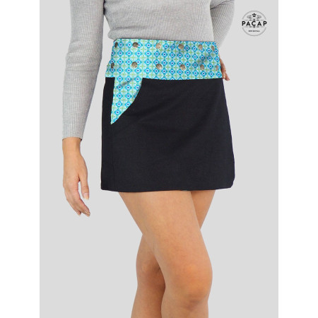 jupe patineuse en jean noir pour femme avec poche