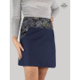 Jupe Aborigène en Jean Reversible Boutonnée Motif Pois Noir et Gris