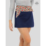 jupe courte liberty jean bleu motif beige fleurs rouges