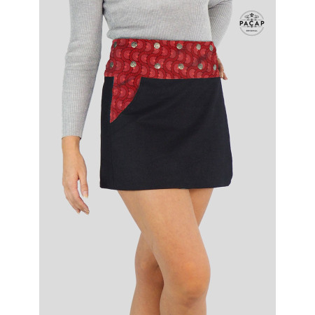 jupe courte seigaiha rouge en jean noir