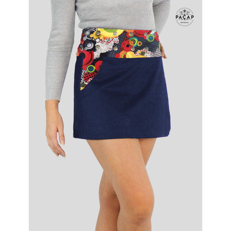Jupe Colorée en Jeans avec Poches Boutonnée - PACAP